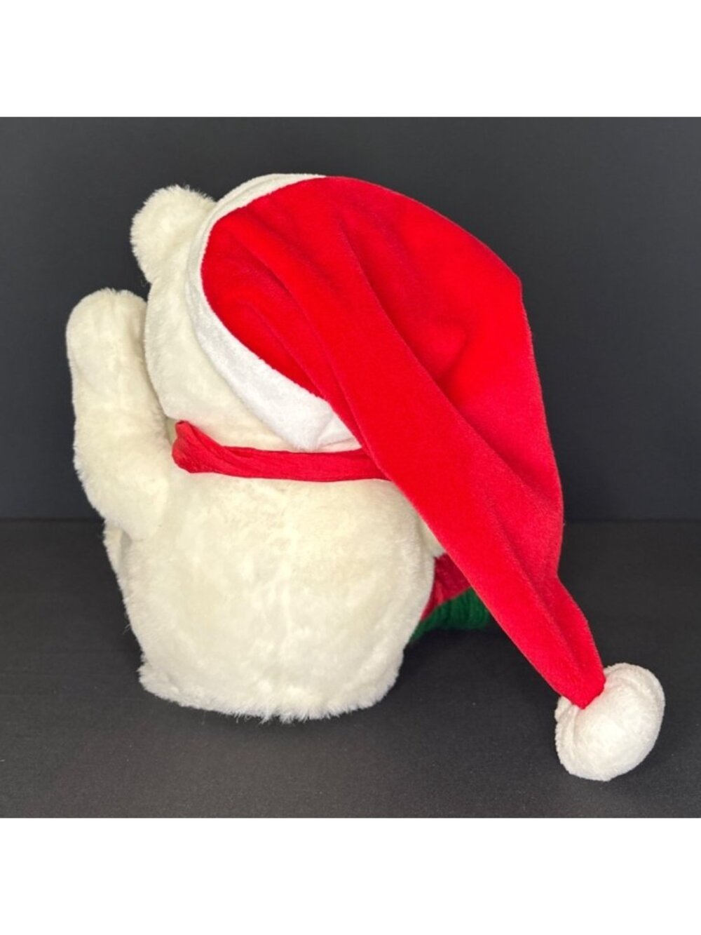 Christmas Laughing Activated Plush Teddy Bear With Santa Hat & Scarf Green Red - Picture 6 of 11